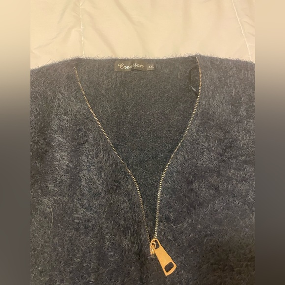 Creation XXL navy fuzzy eyelash sweater with zip on the neckline - Picture 7 of 13